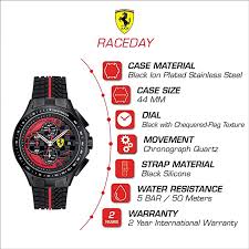 The panerai ferrari collection is a perfect assembly of the limited edition classic timepiece collection along with a huge range of stylish and designer wrist watches. Amazon Com Ferrari Men S 0830077 Race Day Chronograph Black Rubber Strap Watch Clothing Shoes Jewelry