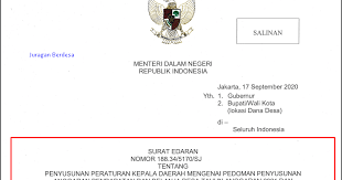 Mohon di share ke social media anda semua ya sobat, terima. Surat Edaran Mendagri Tentang Penyusunan Peraturan Kepala Daerah Mengenai Pedoman Penyusunan Apbdes Tahun 2021