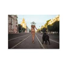 Naked women walking dogs