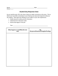 reading and writing double entry response chart template for any text