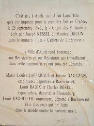 Chant des partisans (song of the partisans) was the unofficial anthem of the french resistance during the way, and was sang in celebration when le chant des partisans (1943). Le Chant Des Partisans Imprime Pour La Premiere Fois A Auch Gers Cercle D Etude De La Deportation Et De La Shoah