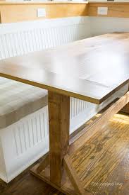 The pedestal table with supports to come up floor space it. How To Build A Farmhouse Breakfast Nook Table The Inspired Hive