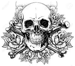 Graphic Human Skull With Crossed Bones And Roses Skull Coloring Pages Skulls Drawing Drawings