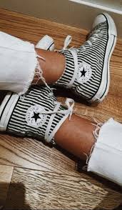 Black And White Striped Converse Black And White Striped Converse High Top Love Summer Shoes Shoes Sneakers