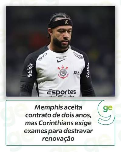 NOVO CAP&Iacute;TULO 😬 Memphis aceitou a proposta do Corinthians de um contrato de dois anos com a possibilidade de extens&atilde;o para um terceiro, condicionada ao tempo em campo. ⁣ ⁣ Apesar disso,