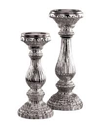 We have tall pillar candle holders, glass candle holders. Silver Mercury Glass Pillar Holders Set Of 2 Victorian Trading Co