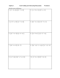 algebra 1 unit 8 adding and subtracting polynomials worksheet