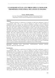 Our industrial relations (ir) department has offices in both sydney and newcastle and provides specialist ir services and advice in industrial relations compliance audits. Pdf Leadership Styles And Their Implications For Prosperous Industrial Relations In Nigeria