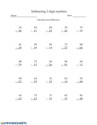 The lesson contains a teaching video, instruction with visual models, and many exercises. Subtracting 2 Digit Numbers Worksheet