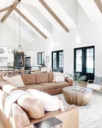 Open Concept With Leather Sectional Farm House Living Room Modern Farmhouse Living Room Home
