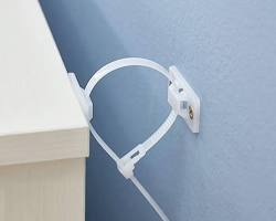 Image of furniture straps and anchors securing bookshelves and dressers to the wall