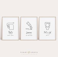 Bathroom 3 Print Set Minimal Funny Wall Art Bathroom Wall Etsy In 2020 Kids Bathroom Art Funny Wall Art Bathroom Signs