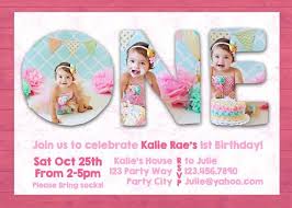 Photoshop Template First 1st One Birthday Invite Invitation Card Happy Birthday Invitation Card 1st Birthday Invitations Girl Birthday Invitation Card Template