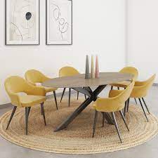 Yellow kitchen & dining room chairs : Carson Oak Oval Dining Table With 6 Mustard Yellow Dining Chairs Furniture123