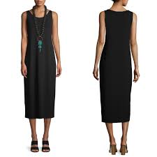 Eileen Fisher Black Knit Jersey Round Neck Tank Dress Petite Xsmall Pp Midi Midi Tank Dress