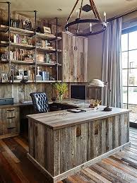 An All Wood Home Office Brings Barnyard Inspired Chic To The Next Level Contrasting Shades And Grains Keep Rustic Home Offices Rustic House Home Office Decor