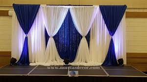 Royal Blue Stage Backdrop Banquet Hall Decoration By Noretas Decor Inc Blue Wedding Decorations Royal Blue Wedding Decorations Royal Blue Wedding Theme