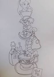 White rabbit and cat are characters from the famous alice in wonderland. Drawing Alice In Wonderland Tattoo Designs