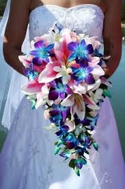 Blue Orchids Pink Lillies Minus The Pink Lilies And Use White Calla Lilies Lily Bridal Bouquet Blue Orchid Bouquet Wedding