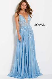 Jovani 58632 Light Blue Floral Embroidered Prom Dress In 2021 Prom Dresses Blue Baby Blue Prom Dresses Flowy Prom Dresses