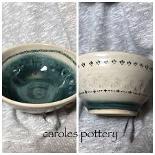 caroles pottery details painted with blue green velvet