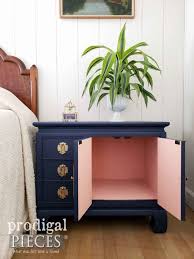 Open Vintage Chest Nightstand With Color Pop Interior By Larissa Of Prodigal Pieces Prodigalpieces Co Colour Pop Interior Vintage Bedside Table Vintage Chest