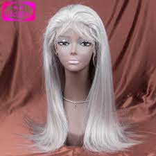 Human hair blend full wig long wavy layered with bangs silver white heat ok nwt. White Full Lace Wig Off 72 Felasa Eu