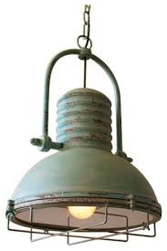 Antique Style Pendant Light With Glass And Wire Cage Turquoise Farmhouse Pendant Lighting By Bseid