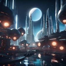 Futuristic alien city with 3 moons