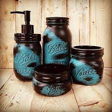 Restoration 4 piece bathroom hardware set. Amazon Com Rustic Turquoise And Black Mason Jar Bathroom Accessory Set With Soap Dispenser Toothbrush Holder Farmhouse Bath Decor Teal Country Bath Set Bathroom Storage Painted Jars Handmade