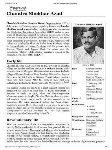 Chandra Shekhar Azad: A Revolutionary Life | PDF | Indian Independence Movement | British India