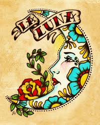 Mexican Folk Art Prints Sun Moon Loteria El Sol La Luna 5 X Etsy Art Tattoo Moon Tattoo La Luna Tattoo