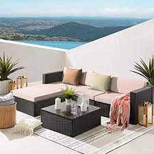 Its lightweight construction makes it ideal for homeowners who are on the move regularly or just like to rearrange their patio furniture. Amazon Com Waleaf 5 Pieces Patio Furniture Sets Black Pe Rattan Wicker Sofa Set Lawn Conversation Sets With Glass Coffee Table For Backyard Porch Garden Poolside Balcony Sectional Set 5 Pieces Beige Garden