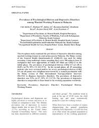Client exxonmobil exploration & production malaysia inc. Pdf Prevalence Of Psychological Distress And Depressive Disorders Among Married Working Women In Malaysia