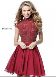 Sherri Hill 51291 Beaded High Neck Short Chiffon Dress Prom Dresses Short Chiffon Cocktail Dress Cheap Homecoming Dresses