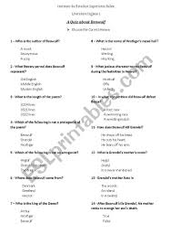 Have fun making trivia questions about swimming and swimmers. English Worksheets A Quiz About Beowulf