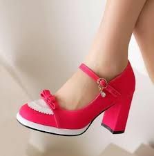 Women Round Toe Lolita Mary Janes Pump Shoes Block Heel Pu Leather Ankel  Strap