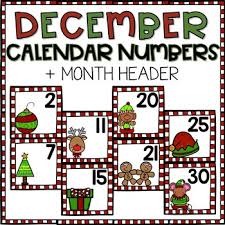December Calendar Numbers For Pocket Chart Cards