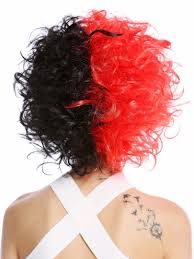 See how this duo hue can be worn in a multitude of ways. Wig Me Up 91344 P103 Pc13 Lady Man Party Wig Halloween Evil Diva Curly Unruly Mass Of Hair Curled Half Black Half Red