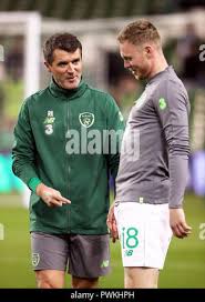 Republic of Ireland assistant manager Roy Keane (left) and Aiden O'Brien  before the UEFA Nations League, League B, Group four match at The Aviva  Stadium, Dublin Stock Photo