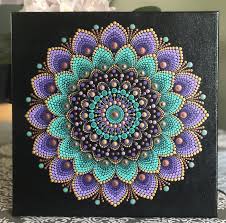 Vibrant Dot Mandala Hand Painted On Black Stretched Canvas Etsy In 2020 Hand Painting Art Mandala Design Pattern Small Art Studio