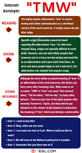 Tmw Meaning What Does This Popular Acronym Mean 7esl Meant To Be Online Communication English Words