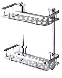 2 Tier Wall Mount Bathroom Shelf Aluminum Bathroom Shelf With Hooks Bathroom Wall Shelf Shower Ca Shower Shelves Bathroom Shower Organization Trendy Bathroom
