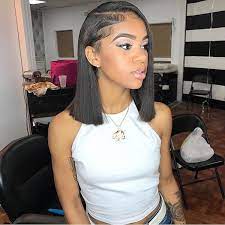 Nadula 13x4 lace front human hair wigs with baby hair body wave 150% density wigs. Side Part Blunt Cut Bobs