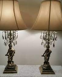 pair of vintage hollywood regency cherub lamps brass marble crystals lamp vintage hollywood cherub