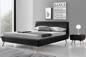 Matelas épais 14 ou 18 cm, sommier à lattes en option. Cadre De Lit Scandinave Pas Cher Norway Noir 140x190 Cm Concept Usine
