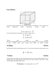 Untuk kubus sendiri ada beberapa turunan rumus diantaranya adalah rumus volume kubus, rumus luas permukaan kubus, rumus diagonal kubus memiliki 12 sisi (ada yang menyebutnya rusuk). Luas Kubus Pdf