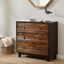 This Inspiring Three Drawer Two Toned Chest Is Crafted With Hardwood Solids And Distressed Drawer Front Veneers Making It T Wood Accents Accent Chest Furniture