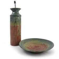 Stoneware Pottery Olive Oil Cruet And Dipping Dish In Red Desert Holman Olive Oil Cruet Cruet Oil And Vinegar Dispensers