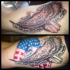 My Husband S Tattoo In Memory Of My Daddy He Added The Flag This Weekend Before And After Isaiah 40 31 Half Sleeve Husband Tattoo Tattoos Tattoo In Memory